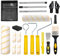 Malerrollen-Set,19-teiliges Farbroller-Set,9 Zoll /4 Zoll Rollen mit Edelstahl-Verlängerungsstange,Mikrofaserbezügen, Farbwanne, Schaber & Handschuhen,Malerset für Wänden,Decken,Türen,Verkleidungen