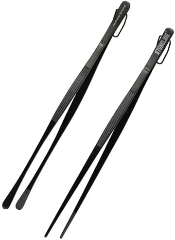 STONELINE Lange Kochpinzette Edelstahl mit Titaniumbeschichtung 30,5 cm Küchenpinzette Set 2 Stück, Grillzange Grillpinzette Zange Rostfrei mit geriffelter Spitze schmal breit, Kochen Braten Grillen