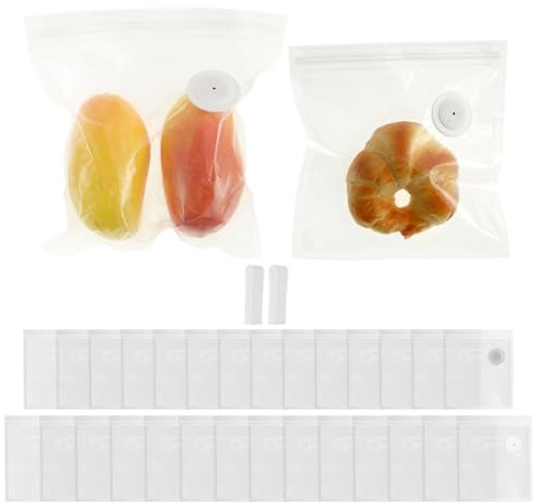 30 Stück Vakuumbeutel Lebensmittel Wiederverwendbar mit Ventil Reißverschluss, 15 kleine (21x22cm) und 15 Medium (26X28cm) Sous Vide Vakuumierbeutel ideal für die Lebensmittel konservierung