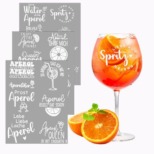Aperol - Adesivo decorativo per bicchieri Aperol, 3 adesivi Aperoli Rub On Sticker, pellicola di trasferimento Rub On Sacri Aperoli, perfetto come regalo per gli amanti degli aperolici (Aperol 1)