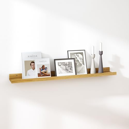 RICHER HOUSE Wandregal Eiche, 90 x 13 cm, Schweberegal aus MDF Holz,1er Set | Bilderleiste, Wandboard, Regal Wand für Fotorahmen und Dekos, Wohnzimmer, Kinderzimmer, Schlafzimmer, Küche, Badezimmerwand