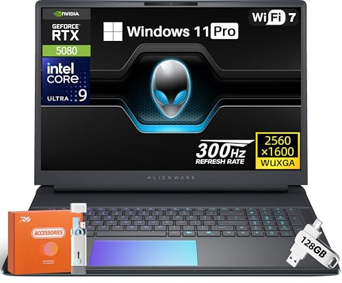 Alienware 18 Area-51 Gaming Laptop NVIDIA RTX 5080 16GB GDDR7 Intel Ultra 9 275HX 5.4GHz 18 WQXGA Display 300Hz 2.5K 32GB DDR5 RAM 1TB SSD Wi-Fi 7 cooling
