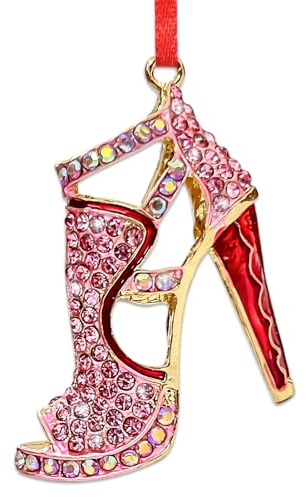 BIZIBAFF High Heel Christmas Ornaments for Women Girls - Metal Sparkly Rhinestones Shoe Ornaments for Christmas Tree Decorations - Fashion High Heel Boot Christmas Keepsake Gifts