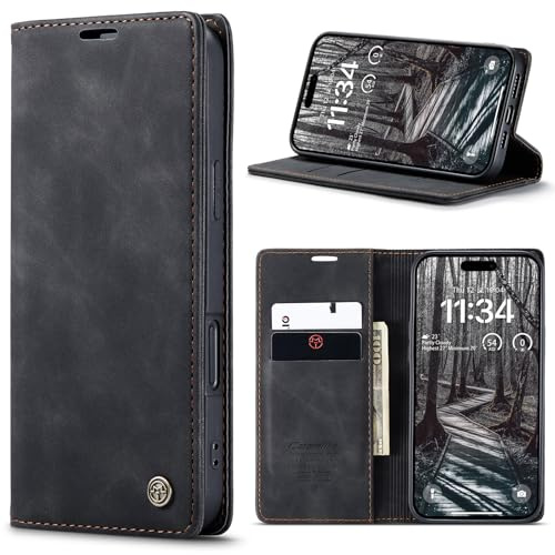 Phernykas Funda para iPhone 17 Pro Libro Case, Cierre Magnético Función Soporte Bloqueo RFID Proteccion Flip Wallet Carcasa Móvil para iPhone 17 Pro Funda, Negro