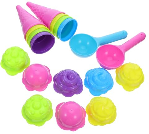 TOBBOMEY 2 Sets Plastic Ice Cream Cone Sand Molds with Scoops for Food-grade Safe Beach and Sandbox Versatile Indoor Outdoor Play Accessories for Boys