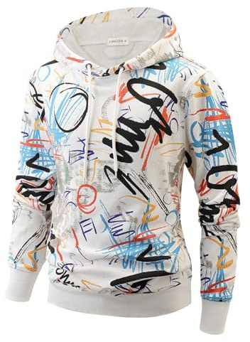 YINGDA Herren Sweatshirt Kapuzenpullover | Druck-Pullover mit seitlichen Taschen, bedruckter Hoodie, eingefärbter Kapuzenpullover