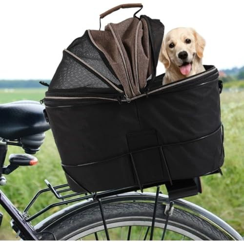 Foldable Bike Pet Rear Basket with Safety Leash & Comfort Pad, Universal Heavy Duty Rear Mount Carrier for Small Medium Dogs Cats Cycling Travel
