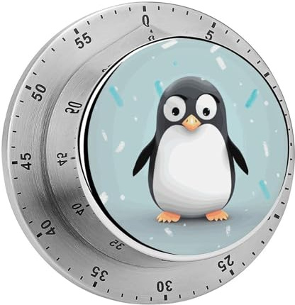 Niedlicher mechanischer Pinguin-Küchentimer, 60-Minuten-Aufziehtimer mit Magnetfuß, runder, manuell drehbarer Timer aus Edelstahl für Besprechungen, Kochen und Arbeiten