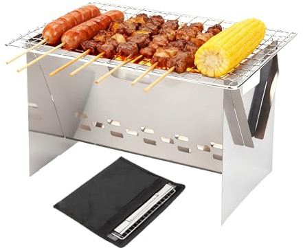 Barbacoa de carbón, equipo de cocina plegable, incluye bolsa de transporte, parrilla plegable, para uso en terraza, barbacoa, jardín, cocina, picnic, senderismo, Tailgating