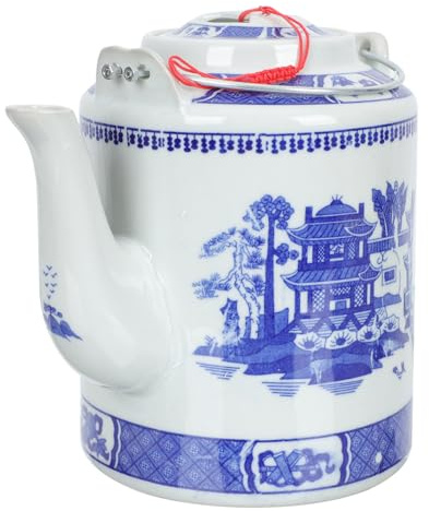 NUOBESTY Bouilloire Vintage en Porcelaine Bleue et Blanche 1,5 L Poignée Créative, Théière à Surface Lisse Cuisine et Restauration, Service à Thé Style Rétro, Récipient D'eau Froide