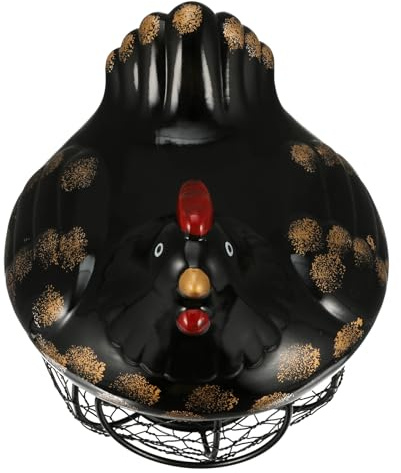 Hoement Chicken Design Iron Egg Basket Small Black Snack and Egg Holder Storage Basket for Kitchen and Home Decor