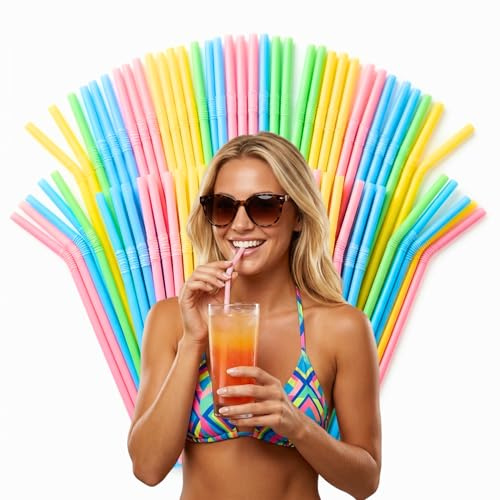 100 cannucce riutilizzabili di colori pastello, 26 cm x 6 mm, aste flessibili in plastica per bevande fredde, confezione da 4 x 25 pezzi, multicolore, per feste e compleanni, bar, ristoranti, idea