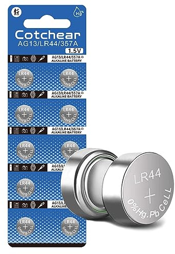 Cotchear 10Pcs Ag13 Button Batteries LR44 SR44 L1154 A76 LR1154 357A Button Cell Battery