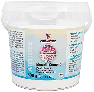 CREARTEC - Mosaik-Cement – Farbe: Weiß - für Mosaikarbeiten an Wänden, Böden oder Möbelstücken, bei denen Mosaiksteine aus Glas, Keramik oder Naturstein verwendet werden - 500g - Made in Germany