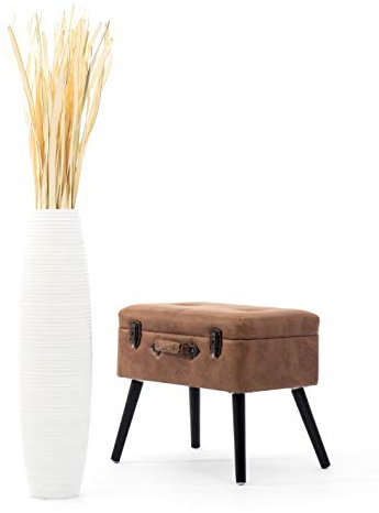 Leewadee Jarrón de Suelo Grande Alto 65 cm - Jarrón Blanco Madera de Mango Hecho a Mano Hierba Pampa
