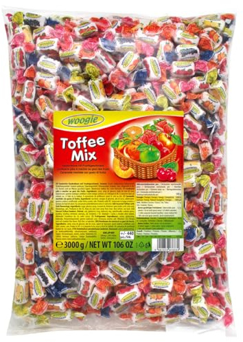 Woogie Chewy Toffee Mix 3kg | Bunte Kaubonbons Großpackung einzeln verpackt | Perfekt als Kamelle & Wurfmaterial für Fasching, Karneval & Partys | Frucht- & Schoko Toffees, Vorratspackung