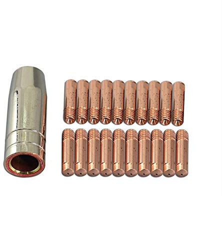 RIVERWELD 15AK MIG Kontaktdüsen M6 0,8 mm 140,0059 & Gasdüsen-Set | mit MAG konischer Gasdüse 145.0075 1,20 mm Kupfermantel für MB15 CO2-Schweißbrenner 21 Stück
