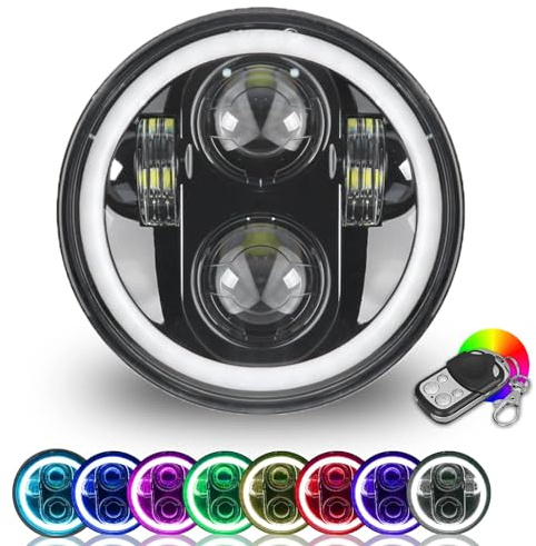 ROCCS 5.75 White Halo Led Headlight, Waterproof Motorcycle Headlight 5-3/4 Headlamp with Halo DRL Multicolor Angel Eyes Compatible with Harley Dyna Sportster 883 72 48