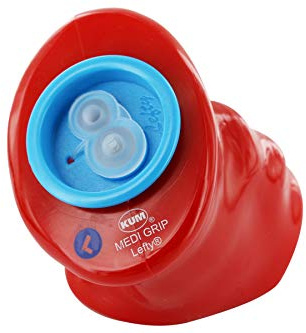 KUM AZ105.41.19 - Ergonomischer Doppelspitzer mit Dose, Medi Grip Lefty, aus Magnesium, 1 Stück | Doppelspitzer mit Dose für Linkshänder, ideal für Blei- und Buntstifte
