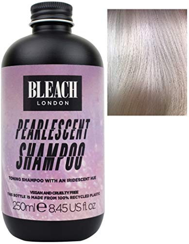 Bleach London Pearlescent Toning Shampoo, Iridescent Purple Colour Depositing Formula for Blonde Hair, Removes Brassy Yellow Tones, Helps Build or Maintain Pearly Purple Colour Paraben Free 250ml