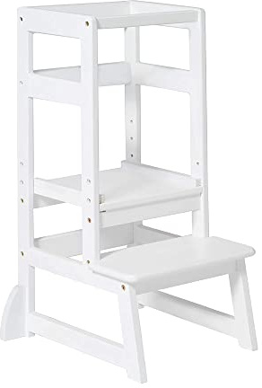 SDADI LT05W Mother's Helper Adjustable Height Kitchen Step Stool, Children Kids Toddlers Counter Level Learning Stool for Kitchen and Bathroom, White