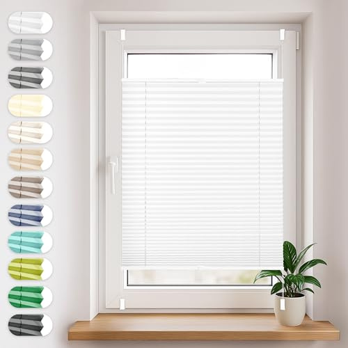 Sonello Plissee Klemmfix ohne Bohren 95cm x 200cm Weiß Faltrollo Plisseerollo Jalousie für Tür & Fenster Blickdicht Sichtschutz Sonnenschutz Fertifplissee Rollo