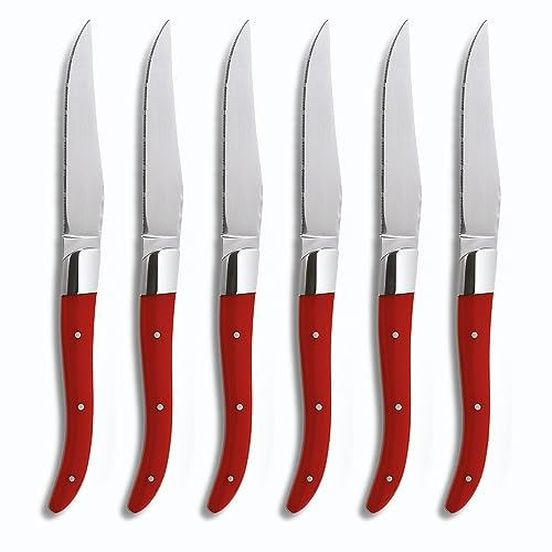 COMAS CHULETEROS HQ Set 6 COLTELLI Steak MICROSEGHETTATO ACR Manico Red