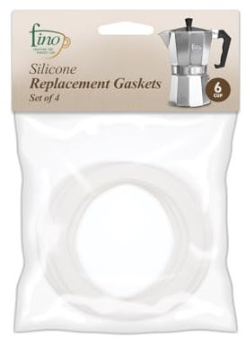 Fino Replacement Gasket for 6-Cup Stovetop Espresso Coffee Maker, Silicone, Set of 4