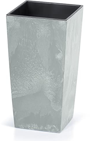 URBNLIVING Pot de fleurs en béton effet gris de taille moyenne pour jardin, intérieur ou extérieur (1, Pot carré haut)