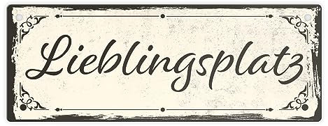 Metallschild mit schönem Design - Lieblingsplatz im rustikalen Stil in Braun Für den Lieblingsort im Garten oder der Terrasse wo du am besten entspannen kannst oder einfach als