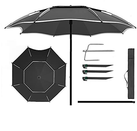 NWB Parasol Plage de Protection UV, Solide et Anti Vent avec Pôle Inclinable à 360°, 1 Sac Portable Idéal pour Le Voyage, Pique-Nique, Sport et Autres