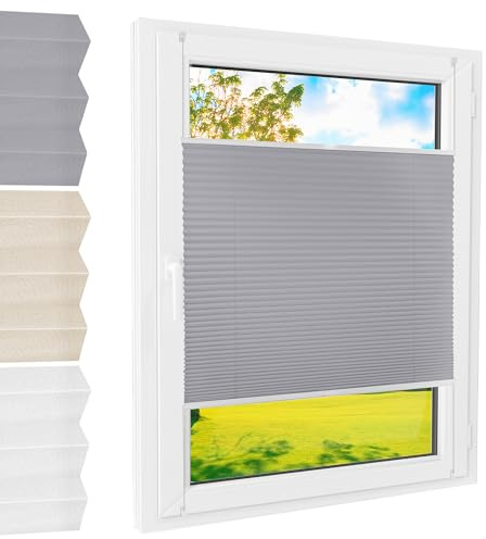 Plissee Klemmfix [Grau, 55x140 cm] ohne Bohren für Tür & Fenster | Faltrollo mit einfacher Montage/Bietet optimalen Sichtschutz und Privatsphäre, idealer Sonnenschutz