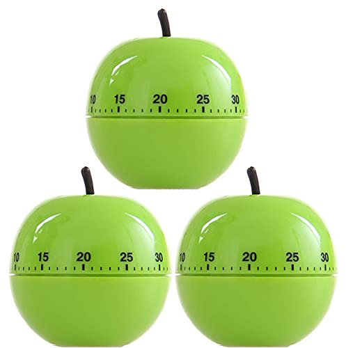 Mechanical Kitchen Timer Creative Apple Shape Egg Timer with Loud Alarm Wind Up Countdown Timer Clock for Cooking Game Baking Exercise Green 3PC