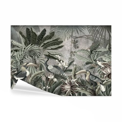 decomonkey Fototapete selbstklebend Pflanzen, 294x210 cm, XXL, Vögel, Beton | Dschungel, Optik, Blumen, Natur, Grün, Selbstklebende, Tapeten, Wand, Fototapeten, Tapete, Wandtapete, klebend, Klebefolie