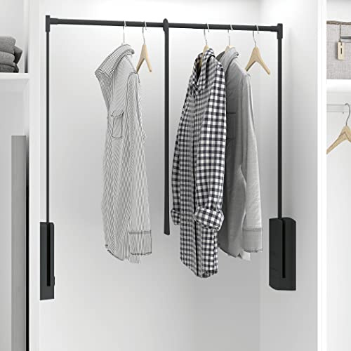 Menage Confort Klappbare Kleiderstange für Schränke mit Innenbreite von 440 bis 610 mm, Metall, Epoxid-Beschichtung, Schwarz
