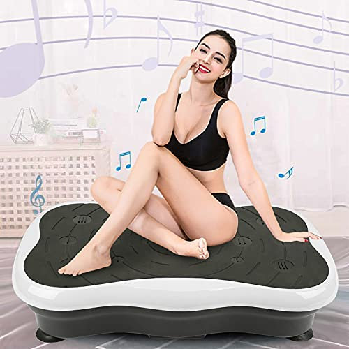Plataforma Vibrante Fitness, Placas de Vibración con Mando a Distancia y Banda Elástica, Plataforma Oscilante de la Casa con Altavoz Bluetooth, Carga Máxima 120kg (Blanco y Negro)