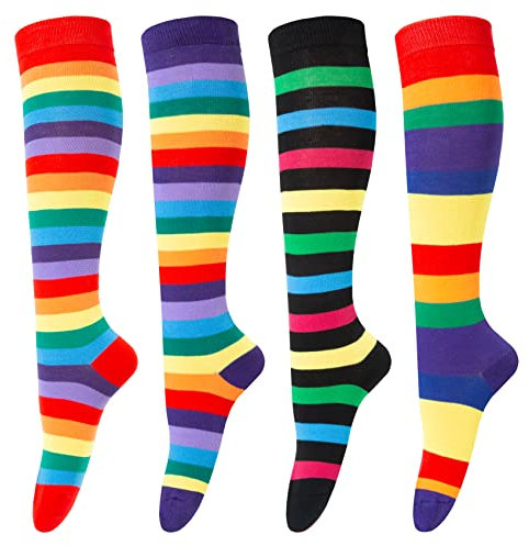 4 Paia Calzettoni Donna in Cotone Calze Gambaletto, Calzini Lunghi Donna, Calzini Gambaletti di Coscia Retro Casual Socks Nero Taglia Unica