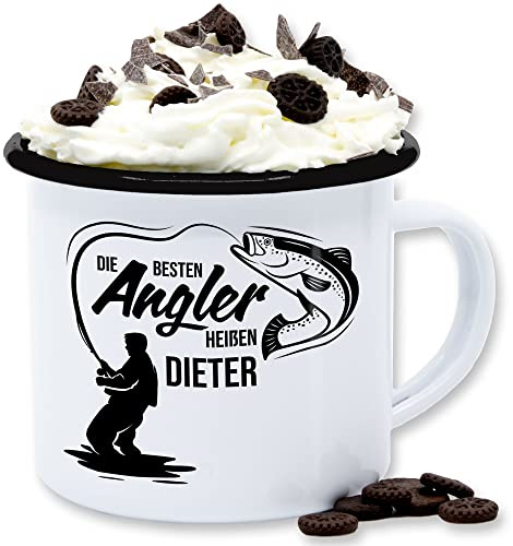 Emaille Tasse Blechtasse - Die besten Angler heißen Name I Geschenk Angler I Vatertagsgeschenk Angeln I Angelzubehör personalisiert I Angelgeschenkideen I Angel Geschenk für Männer I Fischer - 300