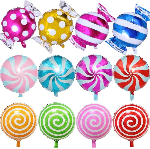 Lot de 12 ballons en aluminium de 45,7 cm - Ballons à l'hélium - Bonbon coloré - Pour anniversaire, été, fête, décoration pour enfants