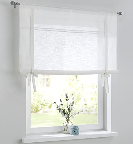 Vicky - Estor (imitación de lino, con cordón hueco, cordón, cortina de country, algodón, cortina enrollable para ventanas, 45 cm x 100 cm)