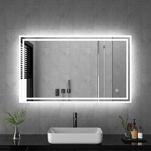 Goezes LED Badspiegel mit Beleuchtung 60x100cm Badezimmerspiegel, Wandspiegel mit Licht 3 Lichtfarbe Dimmbare 3000-6500K Badezimmer Spiegel, Schminkspiegel mit Touchschalter