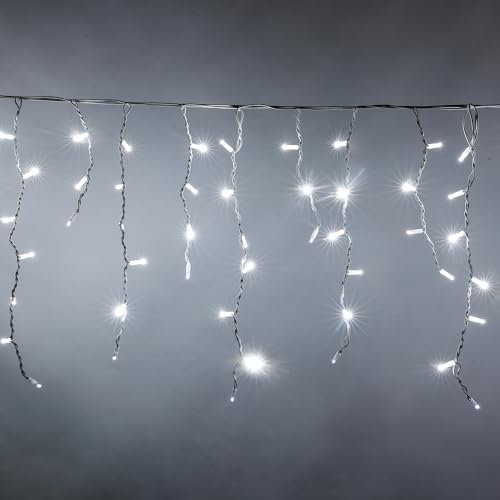 Luccika Cascata di Stalattiti 5x0.7 mt con 200 MaxiLed Bianco Ghiaccio e flash Bianco Ghiaccio tenda a pioggia Professionale per uso esterno interno Prolungabile in Busta