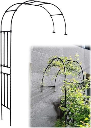 MISKYN Arche De Jardin Demi Rond, Demi-Arche en Métal, Arceau Jardin Arche A Rosiers De Style Fer Forgé, Tonnelle De Jardin Robuste, pour Plantes Grimpante,Noir,150 * 240cm
