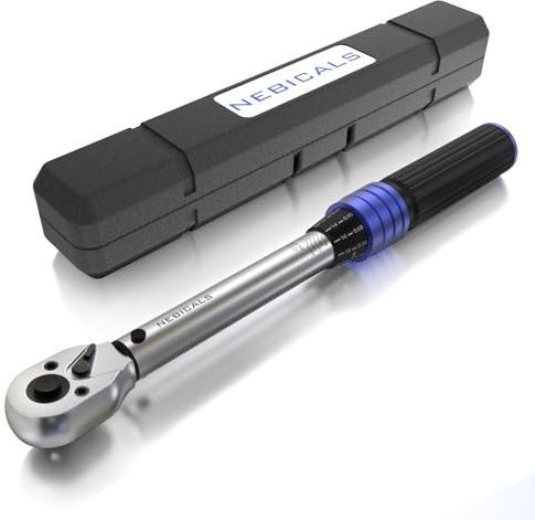 NEBICALS Llave dinamométrica para bicicleta de doble dirección de 1/4 pulgadas (20-220 pulgadas libras/2.3-24.9 Nm) 72 dientes, 10 pulgadas de longitud para mantenimiento de garaje, motor pequeño