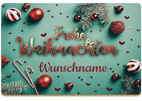 PR Print Royal Weihnachts-Platzsets mit Name - Tischset Frohe Weihnachten - Platzdeckchen Wichtelgeschenk für Kollegin | rutschfeste & abwischbare Unterlage Kork, 40x30cm, 1 Stück