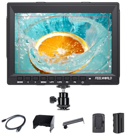 FEELWORLD FW759 7 Inch Camera Field Monitor HD Video Assist IPS 1280x800 HDMI Input 1080p with F550 2200 mah Battery Sunshade for DSLR Cameras, Handheld Stabilizer