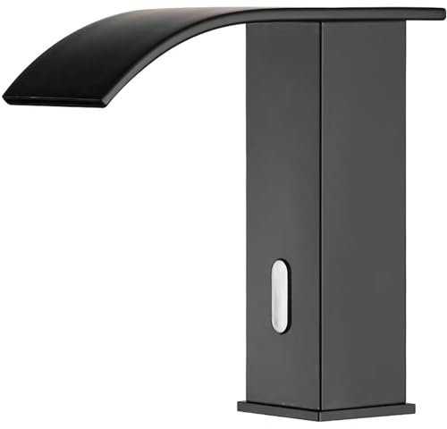 XJTNLB Waschtischarmatur Sensor Wasserfall Wasserhahn Wasserfall Bad Wasserhahn mit Sensor Warm Kalt aus Messing,Schwarz,A