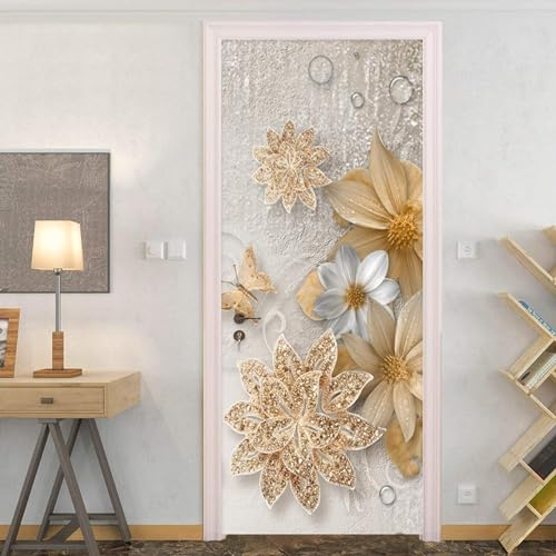 3D Door Art Golden Pansy Flower 77 X 200 Cm Removable Door Decals Self-Adhesive Door Mural Door Sticker For Room Décor - Children'S Room Boys And Girls Room Door Photo Door Poster -9Q3T8U5D2E4K5M4D5H3