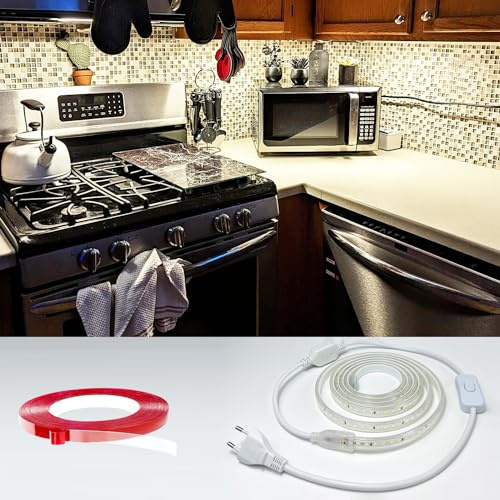 Q.Laomi LED Strip 2M, Super Hell LED Streifen 220V 230V Direktanschluss, Wasserdicht IP65 LED Leiste mit Schalter, 4000K Lichtleiste für Küche, Badezimmer, Werkbank, LED Lichtband Neutralweiß