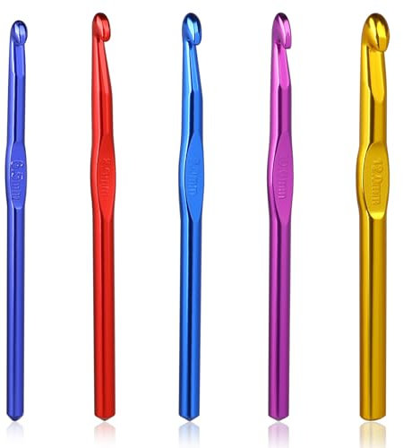 Häkelnadel Set, 5 Stück Häkelnadeln Bunte Großer Aluminium Stricknadeln Häkeln Stricken Nadeln Kit Häkelset mit Ergonomischem Softgriff 6,5mm-12mm Markierungsnadel für Anfänger Enthalten